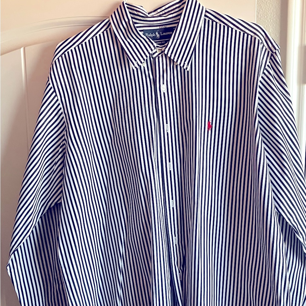 Ralph Lauren Men's Navy and White Striped Shirt